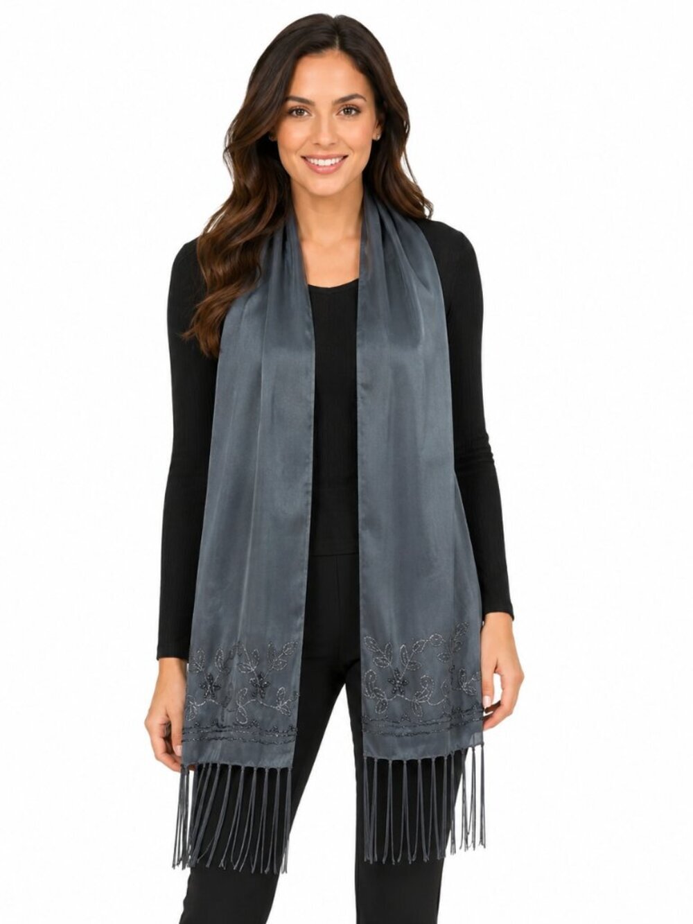 Unbranded Gray Shimmer Fringed Scarf